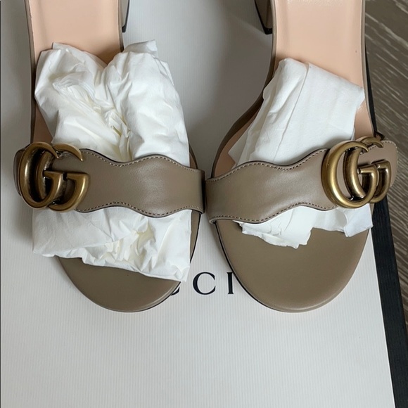 ❌SOLD❌AUTHENTIC GUCCI MARMONT 105 SANDAL TAUPE - Picture 10 of 16